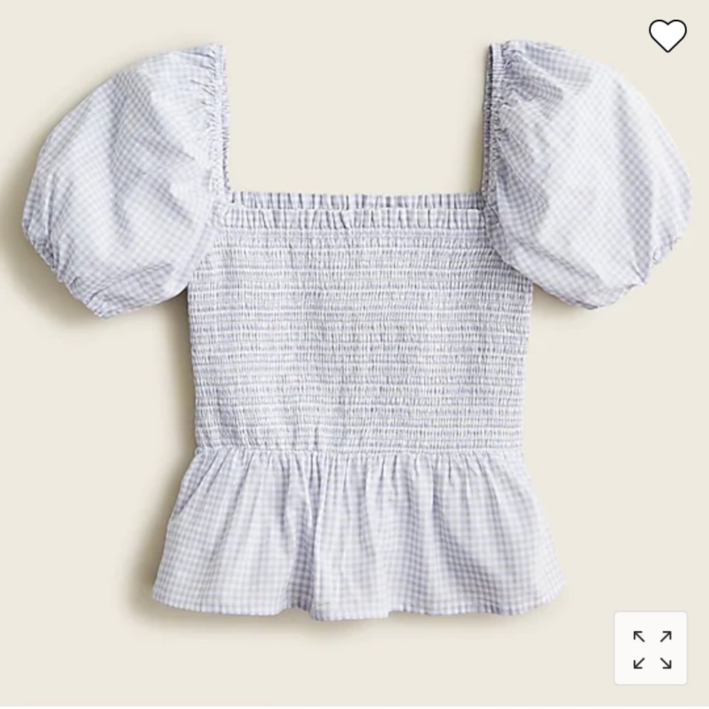 NWT J. Crew Squareneck Smocked Cotton Voile Top in Gingham Print Size 2X